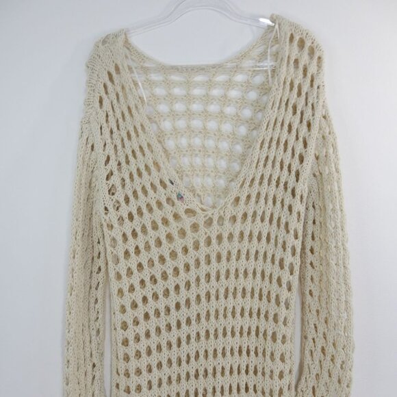 FREE PEOPLE Beach Sahara Sweater Midi Cover up DRESS Size S Cream Seed Pearl NEW - Picture 8 of 9